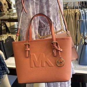 Michael Kors Jet Set Travel XS Embossed Pebbled Leather Tote Bag Sherbert